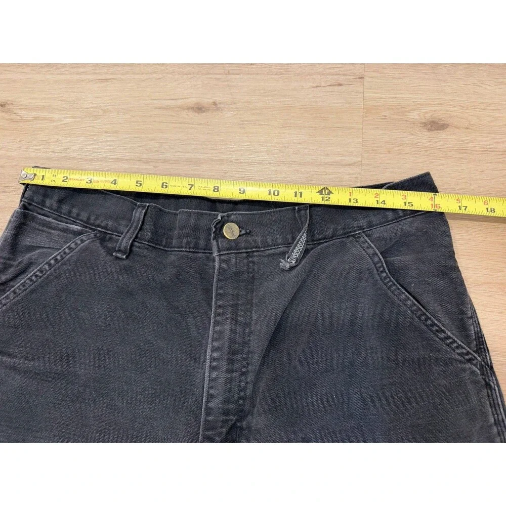 Vintage CARHARTT WU1905 BLK Carpenter Canvas LEATHER PATCH Shorts Sz 32/34